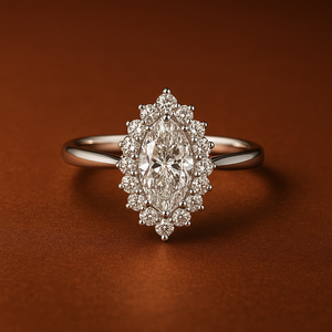 Bague de fiançailles avec halo de diamants de laboratoire taille marquise |   Bague en or massif 14 carats certifiée IGI avec diamants, vente en gros, fournisseur de bijoux sur mesure - Product Image 1