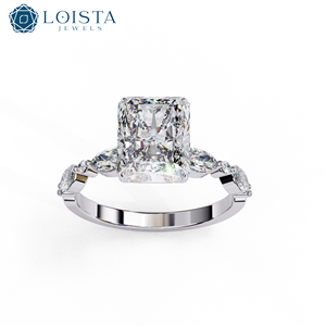 Anillo de Compromiso LOISTA para Mujer con Diamante Corte Radiante Platino y Piedras Laterales en Forma de Pera, Certificado GIA, Estilo Clásico - Product Image 2