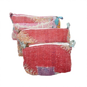 Wholesale Modern Kantha Tassel Zipper Pouch 3-Piece Large Eco-Friendly Portable High Quality Soft Handle Women's Cosmetic Bag - Product Image 1