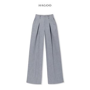 Pantalon large taille mi-haute en polyester respirant pour femme Q9041, gris - Product Image 2