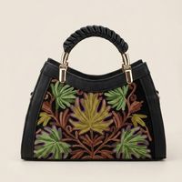 Tas Jinjing Bordir Kashmiri Warna Hitam dengan Desain Daun Tropis Hijau Hutan