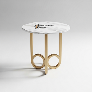 Luxury Round White Marble Top <b>Stool</b> with Gold Geometric Metal Base Modern Decorative Accent Side Table <b>for</b> Hotel & Home Decor - Product Image 1