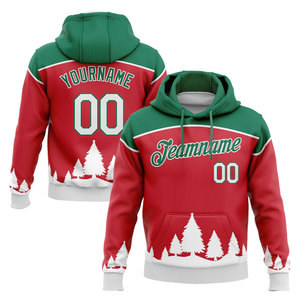 Custom Name Number Christmas <b>Tree</b> Pattern Hoodie Men's Red Green Knitted Pullover Sweatshirt Winter Casual Wear - Product Image 1