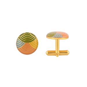 Luxury Gold Plated Multicolor Enamel Round <b>Cufflinks</b> for Men Wave Pattern Formal <b>Shirt</b> Accessories Wedding Business Gift - Product Image 2