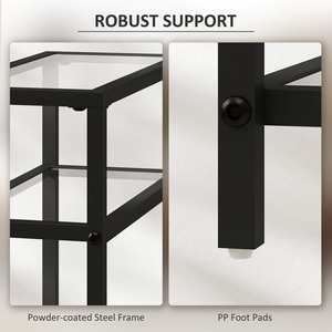 Mesa Auxiliar de Vidrio de 3 Niveles Premium, Estructura Metálica Negra Delgada, Revistero, Mesa Auxiliar Estrecha para Sofá, Sala de Estar - Product Image 4