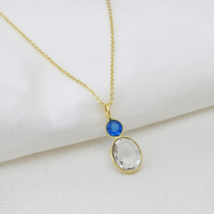 Collier solitaire ovale en cristal - Pendentif minimaliste plaqué or - Bijoux faits main en laiton style bohème - Cadeau pour femme - Product Image 3
