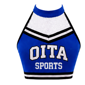 Haut court de cheerleading sans manches bleu, blanc et noir pour femmes et filles – Idéal pour l'entraînement sportif et les uniformes d'équipe - Product Image 1