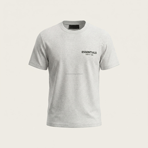 เสื้อยืดแขนสั้นสีเทาสำหรับผู้ชาย Custom Essentials โลโก้ยางนูน สไตล์ไฮสตรีท คอกลม ทรงปกติ ผ้าฝ้าย 100% ปรับแต่งได้ - Product Image 3