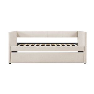 Mobili per la casa moderna 1pc divano letto imbottito in tessuto Beige con telaio in legno a rotelle letto - Product Image 4