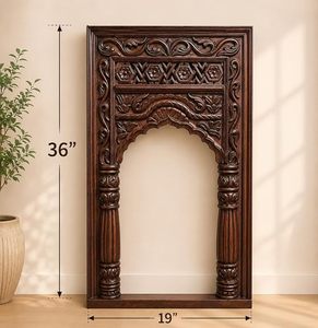 Wood Carved Wall <b>Mirror</b> Brown Decorative <b>Hanging</b> <b>Mirror</b> Handcrafted Classic Style Home Decor - Product Image 1