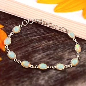 Pulsera de ópalo etíope ovalada ajustable de Plata de Ley 925, eslabón de cadena fina de moda para fiestas - Product Image 5