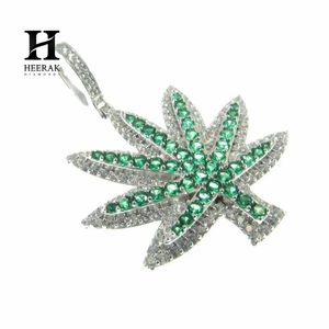 Collar con colgante de hoja de marihuana con incrustaciones de diamantes, estilo Hip Hop, con dije de hoja de cannabis verde esmeralda y diamante cultivado en laboratorio, al por mayor - Product Image 2