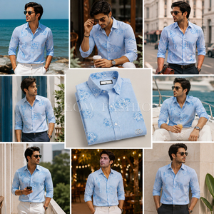 Liquidación de Fábrica de Ropa de Marca Personalizada de Alto Volumen: Lote de Camisas Casuales de Poliéster Premium con Estampado Paisley Rosa para Hombre, Talla Mediana - Product Image 1