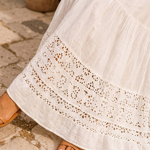 Vestido Maxi Boho de Encaje Blanco para Mujer, Algodón Voile Tejido, Transpirable, Antipilling, Vestido Elegante de Verano - Product Image 5