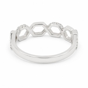 Anillo de Compromiso de Oro Blanco con Diamante Redondo, Engaste Geométrico, Joyería Fina Minimalista para Mujer - Product Image 5