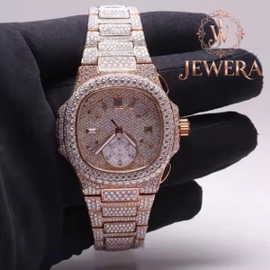 Reloj de lujo para hombre de acero inoxidable, 42 mm, oro rosa, diamantes incrustados, cronógrafo, analógico, de cuarzo, caja rectangular - Product Image 6