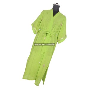 KL018 Robe de nuit longue kimono vintage en soie mélangée pour femme, style abstrait, taille unique ajustable, hiver automne - Product Image 2
