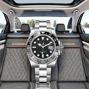 Montre mécanique de luxe en acier inoxydable 41 mm, style hip-hop de haute qualité, cadran noir, lunette GMT en céramique noire 22 mm, index lumineux - Product Image 3