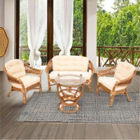 Ensemble de salon d'extérieur en rotin Rodos fait main, table modulaire antique, chaise confortable, meubles de salon de villa, Indonésie