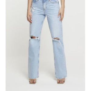 Jean en denim taille haute décontracté pour femme, coupe large, 100 % coton, grande taille, tendance, moulant, couleur foncée - Product Image 3