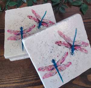 Ensemble de sous-verres décoratifs en marbre Dragonfly, sous-verres pour boissons, gin, thé, café, décoration de table, idée cadeau pour femmes, décoration de la maison - Product Image 1