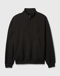 Sweat-shirt à col zippé noir pour homme avec logo personnalisé, coupe classique, impression de logo sur le devant, style décontracté, polyester, tissu éponge français respirant - Product Image 4
