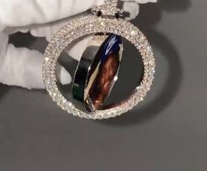 Pendentif photo personnalisé serti de diamants, collier avec médaillon rotatif, diamant moissanite, micro-pavé, cadre rond, argent 925 - Product Image 5