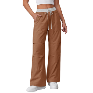 Pantalon évasé tendance pour femme, taille mi-haute avec cordon de serrage avant, logo personnalisé, extensible, style streetwear, coupe ample, décontracté, pour la nuit - Product Image 1