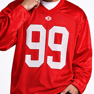 Jersey de Fútbol Americano Estilo Varsity de Manga Larga para Hombre, Color Rojo, a la Moda 2026, de Malla, Poliéster, Ropa Urbana, Logotipo Personalizado, Proveedor OEM al por Mayor - Product Image 5