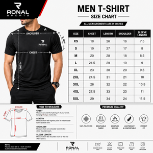 เสื้อยืดแขนสั้นสีดำสำหรับผู้ชาย RONAL SPORTS ทรงปกติ ผ้าเจอร์ซีย์แห้งเร็ว คอกลม ดีไซน์สปอร์ต - Product Image 6