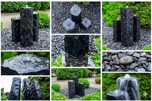 Ensemble de fontaine à colonnes en basalte naturel moderne 3 pièces - Fontaine à eau en pierre naturelle pour la décoration de jardin et de cour - Product Image 3