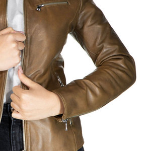 Women Custom Fashion High Quality Genuine Leather Bomber Jacket with Zipper Closure Jackets For Ladies - Product Image 6