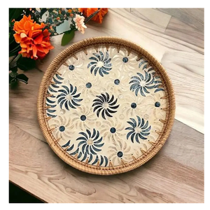 Juego de posavasos de mimbre natural con base de concha de nácar para decoración de mesa de comedor - Product Image 1