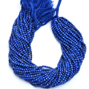 Cuentas redondas microfacetadas de lapislázuli AAA+ de 3mm-4mm, cuentas de piedras semipreciosas de lapislázuli azul natural para la fabricación de joyería. - Product Image 1