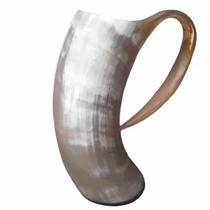 <b>Large</b> Engraved Drinking Horn <b>Cup</b> with Traditional Viking Style Design Featuring Handcrafted Finish Wooden Base - Product Image 3
