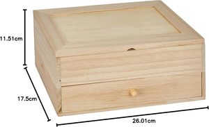 Wooden Jewelry <b>Box</b> with Mirror Drawer <b>Beige</b> Multi Compartment Organizer for Rings Earrings Necklaces Accessories - Product Image 4