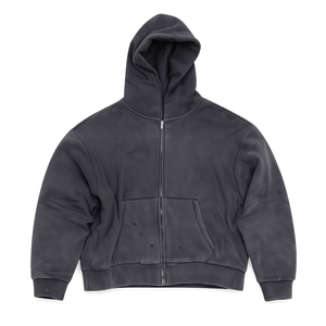 Sweat à capuche zippé vintage personnalisé, délavé et vieilli, épais, coupe oversize, 100% coton, style streetwear, OEM - Product Image 1
