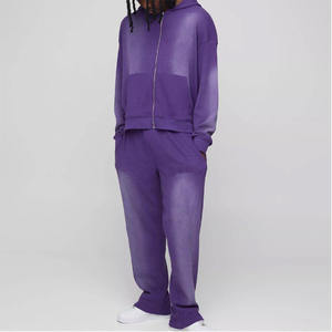 ชุดวอร์มซิปเต็มตัว มีกระเป๋าข้าง ทรงขาบาน สีซีดแบบวินเทจ ลายกราฟิกพิมพ์ลาย  ฮู้ดดี้ซิป  ทรงหลวมสำหรับผู้ชาย - Product Image 1