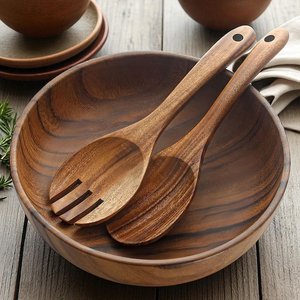 Acacia Wood Salad Bowl Set with <b>Serving</b> <b>Spoons</b>, 3 Piece Rustic Tableware Large Salad Dough <b>Serving</b> Acacia Wooden Bowl With <b>Spoon</b> - Product Image 6