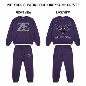 Men Premium 240g Cotton Fleece Winter Adults Sweatsuit Set <b>Purple</b> Pullover Hoodie Jogger Custom Rhinestone Logo Digital Print - Product Image 1