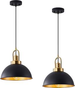 Lámpara colgante de metal de lujo, cúpula negra con interior dorado, luz moderna para techo, para decoración de hogar, hotel, restaurante - Product Image 1