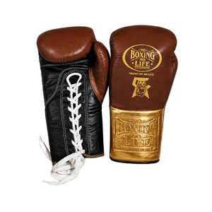 Gants de boxe personnalisés No Boxing No Life en cuir marron et noir, à lacets, pour l'entraînement, fabriqués au Mexique, taille adulte unisexe - Product Image 1