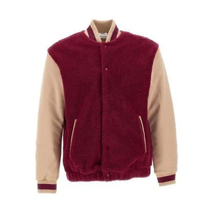 <b>Men's</b> Maroon Fleece Varsity <b>Jacket</b> With Beige Sleeves Turn-down Collar Casual Autumn Wear - Product Image 3