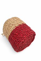Panier de rangement en jonc de mer tressé à la main LOLLY RED, bicolore naturel et rouge, panier tissé décoratif pour la décoration intérieure et le rangement du linge