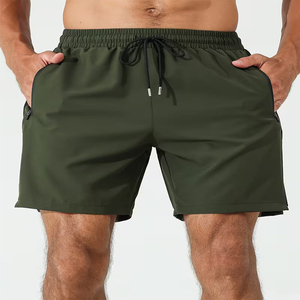 Men Green Sport <b>Shorts</b> Mid Waist Drawstring Quick Dry With <b>Zip</b> <b>Pocket</b> Color Blocked Design - Product Image 5