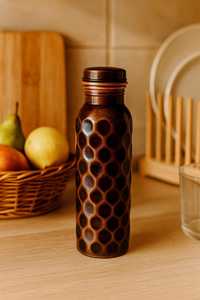 100% Pure Copper <b>Water</b> <b>Bottle</b> Handmade Honeycomb Design Ayurvedic Copper Vessel for Detox Leak Proof <b>BPA</b> <b>Free</b> <b>Bottle</b> - Product Image 4
