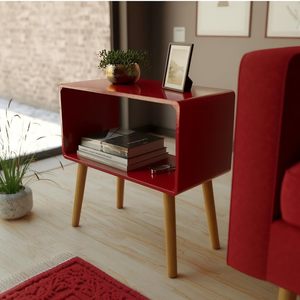 Mesa de Noche Retro, Mesa Auxiliar, Mesa de Cabecera para Espacios Pequeños, Revistero con Almacenamiento, Madera Sintética - Product Image 3