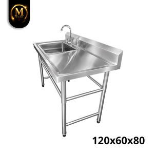 Modern Stainless Steel Single Bowl <b>Sink</b> Right Platform 0.8mm Thickness Freestanding Commercial Kitchen Washing <b>Drainer</b> Unit - Product Image 3