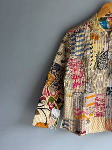 Chaqueta acolchada de algodón con patchwork para mujer, cuello mandarín, manga larga, ropa exterior informal de otoño, bordado a mano, cierre con botones, regalo. - Product Image 3