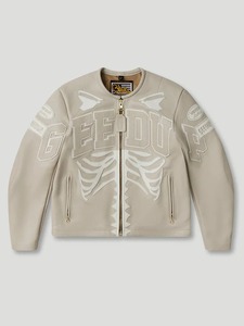 Men Bones Style Cream Genuine Leather <b>Jacket</b> Streetwear <b>Biker</b> <b>Jacket</b> - Product Image 1